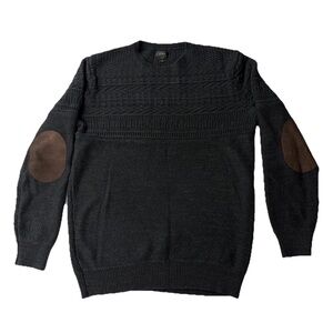 Vintage J. Crew gray Crewneck Sweater Mens M with Brown Elbow Patches